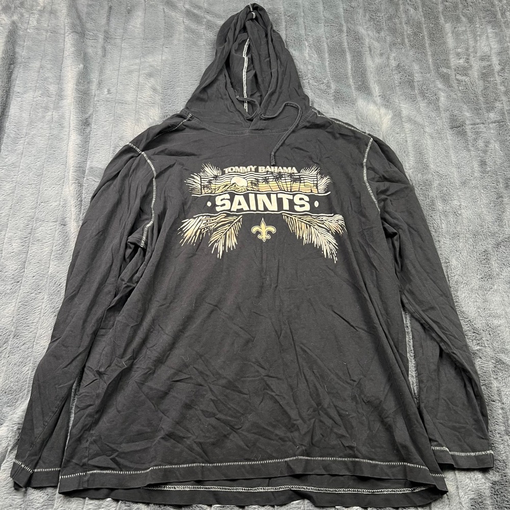 Tommy Bahama New Orleans Saints Mens XL Black Hooded Long Sleeve T-Shirt Tee